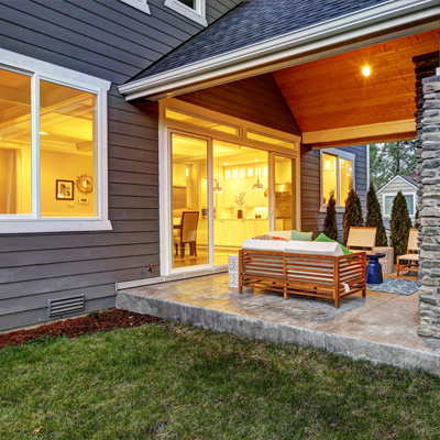 modern house with outdoor lights at nigh