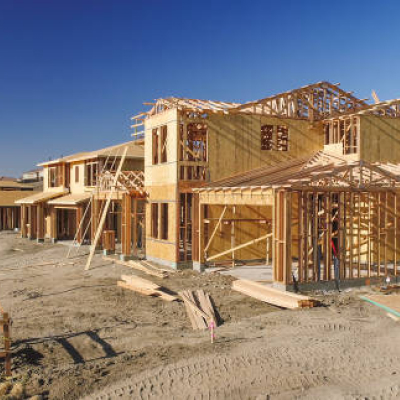 New Homes Framing Being Built Construction Site.